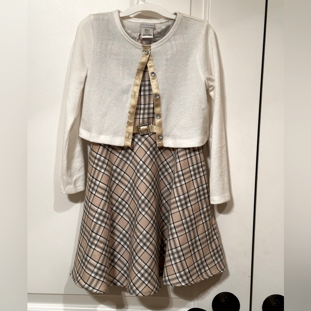 Sweet Heart Rose Plaid Girls Dress and Cardigan Size 6